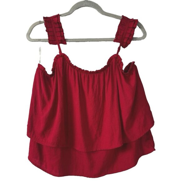 Hayden Women’s M Deep Red Tiered Ruffle Cami Romantic Boho Flowy Summer Top - Picture 1 of 6